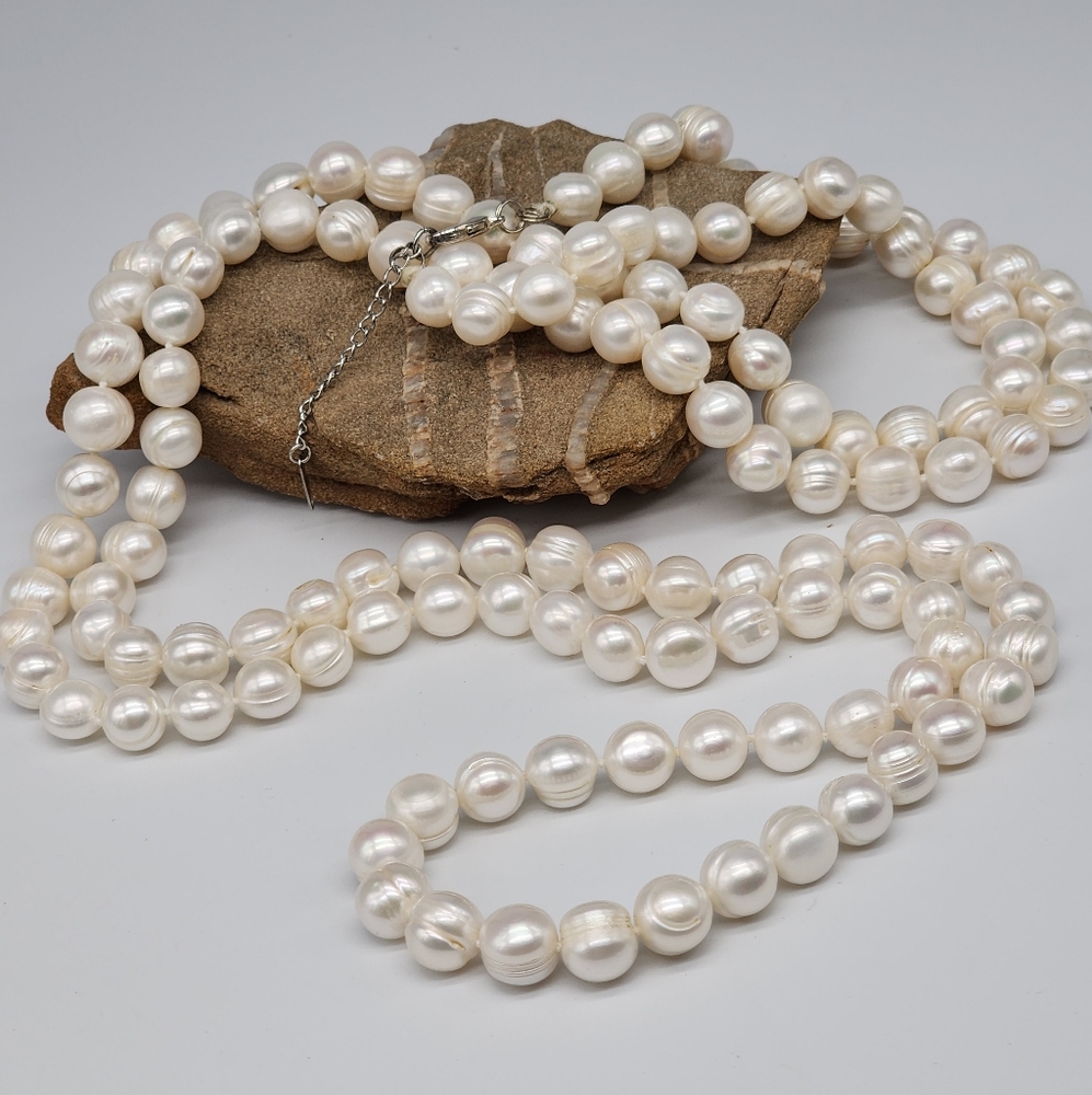 Natural Freshwater Pearls Long Necklace Large Genuine Pearl Neiman Marcus - Picture 2 of 14